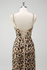 Load image into Gallery viewer, Khaki Leopard Sequins Mermaid Spaghetti Straps Long Corset Dress with Slit