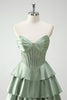 Load image into Gallery viewer, Green Sweetheart Princess Satin Tiered Long Corset Prom Dress with Slit