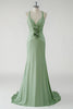 Load image into Gallery viewer, Sparkly Sheath Green Long Prom Dress with 3D Flowers