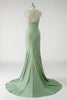 Load image into Gallery viewer, Sparkly Sheath Green Long Prom Dress with 3D Flowers