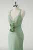 Load image into Gallery viewer, Sparkly Sheath Green Long Prom Dress with 3D Flowers