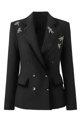 Sparkly Black Notched Lapel Rhinestones Women Party Blazer