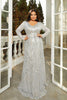 Load image into Gallery viewer, Sparkly Grey A-Line V-Neck Prom Dress with Long Sleeves