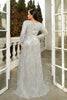 Load image into Gallery viewer, Sparkly Grey A-Line V-Neck Prom Dress with Long Sleeves