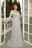 Load image into Gallery viewer, Sparkly Grey A-Line V-Neck Prom Dress with Long Sleeves