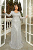 Load image into Gallery viewer, Sparkly Grey A-Line V-Neck Prom Dress with Long Sleeves