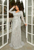 Load image into Gallery viewer, Sparkly Grey A-Line V-Neck Prom Dress with Long Sleeves