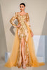 Load image into Gallery viewer, Golden Sparkly Mermaid Long Sleeves Prom Dress with Slit