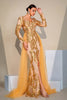 Load image into Gallery viewer, Golden Sparkly Mermaid Long Sleeves Prom Dress with Slit