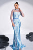 Load image into Gallery viewer, Ligth Blue Mermaid Printed Illusion Sleeves Prom Dress