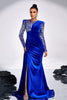 Load image into Gallery viewer, Royal Blue Beaded Mermaid Velvet Prom Dress