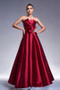 Load image into Gallery viewer, Burgundy A-Line Strapless Satin Prom Dress with Bow