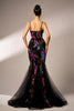 Load image into Gallery viewer, Sparkly Floral Black Mermaid Spaghetti Straps Tulle Prom Dress