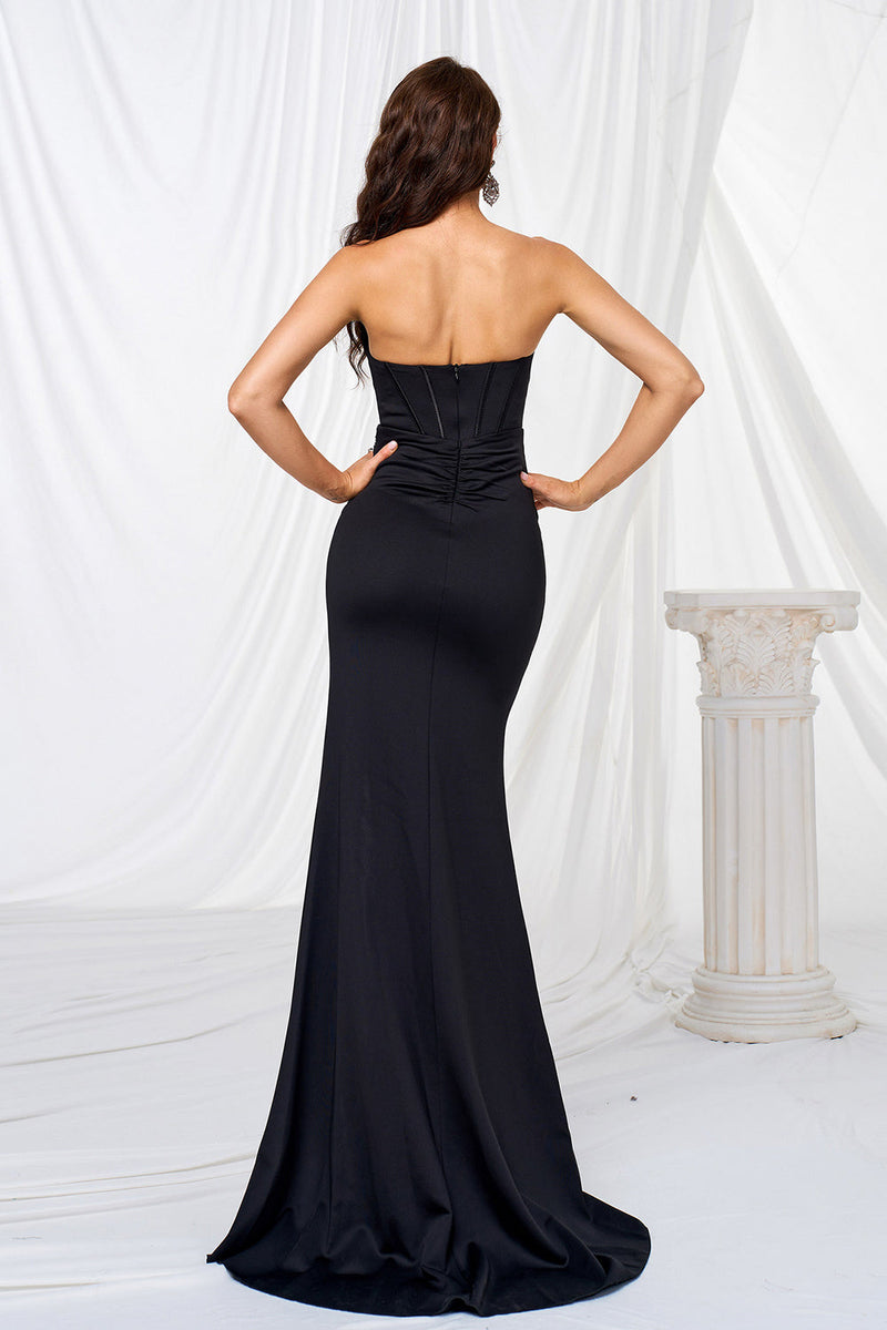 Load image into Gallery viewer, Black Mermaid Strapless Corset Keyhole Prom Dress with Slit