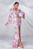 Load image into Gallery viewer, Pink Mermaid V Neck Long Sleeves Prom Dress with Slit