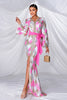 Load image into Gallery viewer, Pink Mermaid V Neck Long Sleeves Prom Dress with Slit