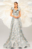 Load image into Gallery viewer, Light Blue A Line Floral Print Ruffled Sleeves Prom Dress