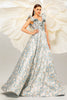 Load image into Gallery viewer, Light Blue A Line Floral Print Ruffled Sleeves Prom Dress