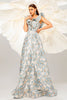 Load image into Gallery viewer, Light Blue A Line Floral Print Ruffled Sleeves Prom Dress