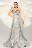 Load image into Gallery viewer, Light Blue A Line Floral Print Ruffled Sleeves Prom Dress