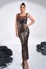 Load image into Gallery viewer, Black Golden Print Sequins Mermaid Square Neck Long Prom Dress