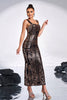 Load image into Gallery viewer, Black Golden Print Sequins Mermaid Square Neck Long Prom Dress