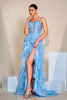 Load image into Gallery viewer, Sparkly Sequins Blue A Line Corset Prom Dress with Slit