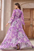 Load image into Gallery viewer, Purple Floral Printed Chiffon A-Line V-neck Long Sleeves Long Prom Dress