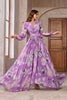 Load image into Gallery viewer, Purple Floral Printed Chiffon A-Line V-neck Long Sleeves Long Prom Dress