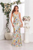 Load image into Gallery viewer, Golden Mermaid Floral V-neck Long Prom Dress