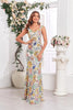 Load image into Gallery viewer, Golden Mermaid Floral V-neck Long Prom Dress