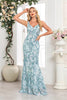 Load image into Gallery viewer, Blue Floral Sheath V-Neck Long Prom Dress