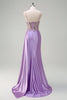 Load image into Gallery viewer, Purple Mermaid Watteau Train Sheer Ruched Corset Long Prom Dress with Slit