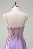 Load image into Gallery viewer, Purple Mermaid Watteau Train Sheer Ruched Corset Long Prom Dress with Slit