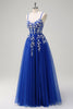 Load image into Gallery viewer, Royal Blue A-Line Spaghetti Straps Applique Sequined Prom Dress with Slit