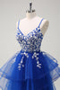 Load image into Gallery viewer, Royal Blue A-Line Tiered Long Appliqued Prom Dress with Sequins