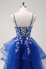 Load image into Gallery viewer, Royal Blue A-Line Tiered Long Appliqued Prom Dress with Sequins