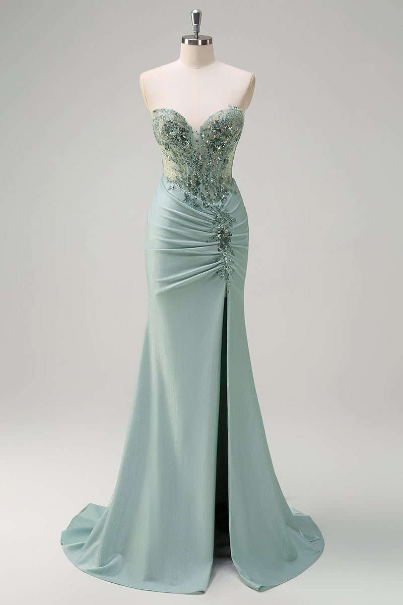 Load image into Gallery viewer, Purple Mermaid Spaghetti Straps Corset Sequin Long Prom Dress