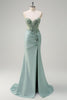 Load image into Gallery viewer, Grey Green Mermaid Strapless Sequin Corset Ruched Long Prom Dress with Slit