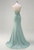 Load image into Gallery viewer, Grey Green Mermaid Strapless Sequin Corset Ruched Long Prom Dress with Slit