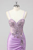 Load image into Gallery viewer, Purple Mermaid Spaghetti Straps Corset Sequin Long Prom Dress