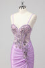 Load image into Gallery viewer, Purple Mermaid Spaghetti Straps Corset Sequin Long Prom Dress