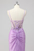 Load image into Gallery viewer, Purple Mermaid Spaghetti Straps Corset Sequin Long Prom Dress
