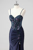 Load image into Gallery viewer, Purple Mermaid Spaghetti Straps Corset Sequin Long Prom Dress