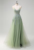 Load image into Gallery viewer, Lavender A Line Spaghetti Straps Tulle Beaded Long Prom Dress with Slit