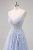 Load image into Gallery viewer, Lavender A Line Spaghetti Straps Tulle Beaded Long Prom Dress with Slit