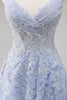 Load image into Gallery viewer, Lavender A Line Spaghetti Straps Tulle Beaded Long Prom Dress with Slit