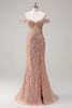 Load image into Gallery viewer, Sparkly Dusty Rose Mermaid Off the Shoulder Long Prom Dress with Slit