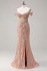 Load image into Gallery viewer, Sparkly Dusty Rose Mermaid Off the Shoulder Long Prom Dress with Slit