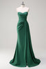 Load image into Gallery viewer, Glitter Dark Green Strapless Mermaid Long Prom Dress with Slit